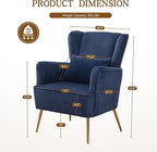 Corduroy Accent Living Room Arm Chair Set of 2 Mid Century Modern Chairs with Pillow & Golden Legs, 8.5" Thick Cushion, Upholstered Comfy Sofa Armchair for Reading Room/Bedroom, Blue