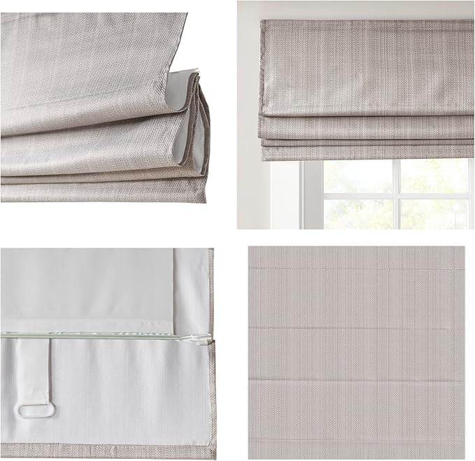 Madison Park Galen Cordless Roman Shade, 33"W x 64"H, Sheen Taupe – Room Darkening, Thermal Insulated, Energy Efficient Window Blind with Subtle Sheen Basketweave Fabric for Privacy