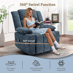 Adult 360° Swivel Rocking Recliner, Nursery Glider Lounger with Massage and Heating, Rocking Chair with Cup Holder, Living Room and Bedroom Manual Chair (Fabric, Blue)
