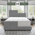 AMERLIFE Queen Size Bed Frame, Velvet Upholstered Platform Bed with Vertical Channel Tufted Headboard & Footboard/Wingback, Mattress Foundation with Wood Slats, No Box Spring Needed, Light Grey
