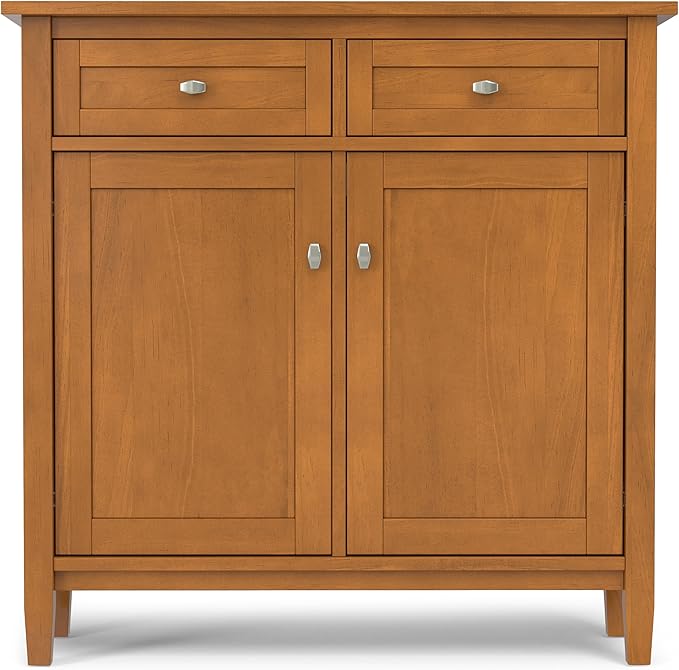 SIMPLIHOME Warm Shaker Solid Wood 36 inch Wide Transitional Entryway Storage Cabinet in Light Golden Brown for The Living Room, Entryway and Family Room