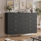5 Drawers Dresser for Bedroom, 47" Tall Modern Chest of Drawers with Gold Handle, Fluted Wood Dresser for Bedroom, Living Room, Hallway, Entryway, Black