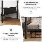 Metal Bunk Bed Twin Over Twin, Industrial Bunkbeds Heavy Duty Bed with Safety Guard Rails and Space-Saving Design, Steel Bed for School, Bedroom (Black)