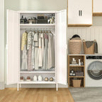 71 Inches White Metal Wardrobe Cabinet with Hanging Rod, Metal Armoire Wardrobe Closet with Doors for Bedroom, Office, Laundry Room and Changing Room, Metal Locker Cabinet