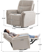 VANOMi Power Recliner Chair Swivel Glider, Electric Rocking Recliner Chairs with USB and Type-C Ports, Nursery Chair Recliner for Living Room, Bedroom, Apartment（Camel）