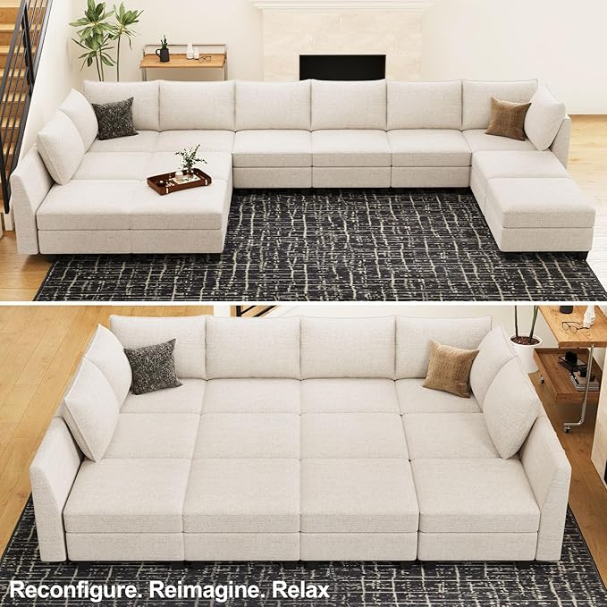 Belffin Oversized Modular Sectional Sofa Sleeper Sectional Couch with Storage Chenille Sofa Bed for Living Room, 12 Seats, Beige