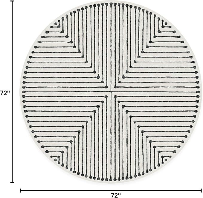 RUGGABLE x Jonathan Adler Machine Washable Area Rug – Inkdrop Black & Ivory 6 ft Round, Stain-Resistant, Non-Slip – Medium Rugs for Living Room, Bedroom, Hallway, Entryway & Office–with Standard Pad
