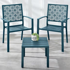 Best Choice Products 3-Piece Outdoor Bistro Set, Stackable Modern Steel Furniture for Porch, Garden w/ 2 Chairs, Table, Geometric Decor - Peacock Blue