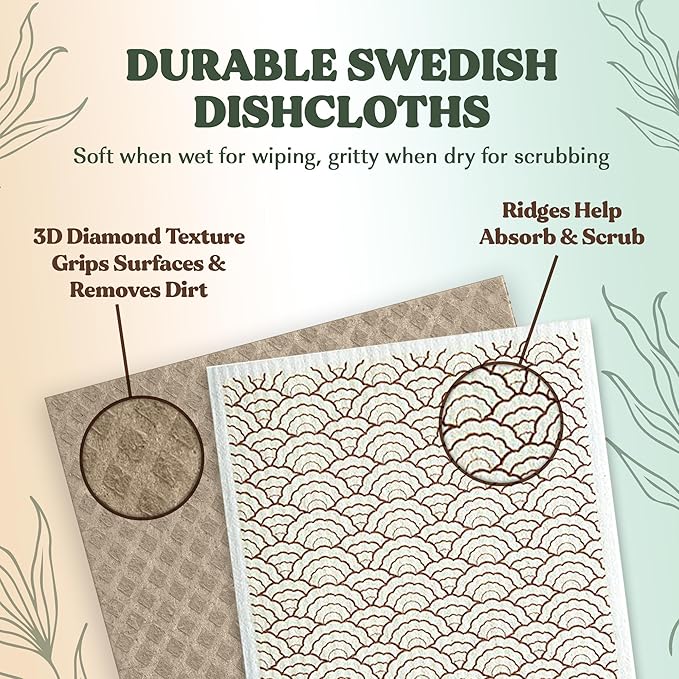 FEBU Swedish Dishcloths for Kitchen | 5 Pack Black Reusable Paper Towels Washable | Swedish Dish Towels | Non-Scratch Cellulose Sponge Cloths | No Odor, Biodegradable Cleaning Cloths