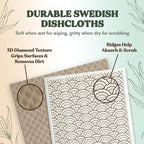 FEBU Swedish Dishcloths for Kitchen | 5 Pack Stamps Reusable Paper Towels Washable | Swedish Dish Towels | Non-Scratch Cellulose Sponge Cloths | No Odor, Biodegradable Cleaning Cloths