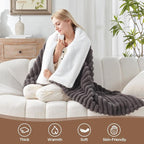 Westinghouse Electric Blanket Heated Throw, Super Cozy Luxury Faux Fur & Sherpa with 6 Heating Levels & 2-10 Hours Auto Off, Fast Heating & Overheat Protection, 50x60 Inch, Charcoal