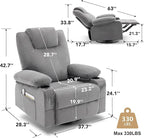 Oversized Swivel Rocker Recliner Sofa Chair with Heat and Massage, Large Big Recliner for Living Room, 360 Degree Swivel Rocking Single Sofa with Cup Holders and USB Port(Fabric, Cloud Grey)