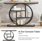 Tribesigns 41.3" Console Table, Industrial 4-Tier Sofa Table Entryway Table with Circle Base, Narrow Wood Accent Tables with Storage Shelves for Living Room, Hallway, Foyer, Gray