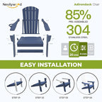 nevilywood Folding Adirondack Chair - Extended Ergonomic Backrest, Cup Holder - Easy Assembly - Durable HDPE Plastic, Weather Resistant & Maintenance-Free - Lawn, Patio, Deck Supports 380lbs NavyBlue