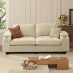 84" Loveseat for Living Room,Modern Chenille Upholstered 2-Seater Loveseat Couch for Apartment,Solid Wood Sofa with Adjustable Storage Armrest,Cup Holders,USB & Type-C Ports(Beige)