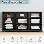 9 Drawer Dresser for Bedroom, 63" Wide Wooden Chest of Drawers, Rustic Farmhouse Dresser with Large Drawers & Metal Handles, Modern Storage Organizer for Closet, Living Room, Hallway, Black