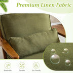VINGLI Solid Wood Wide Armrests Accent Chair,Upholstered Mid Century Modern Chair with Pillow,Comfy Reading Chair Farmhouse Arm Chair,Chairs Living Room,Bedroom,Guest Room,Linen Fabric,Dark Green