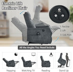 PELUMY Manual Lift Recliner Chair with Massage and Heat for Elderly, Single Motor Electric Lift Chair, Heavy Duty Recliner with USB Charging & Side Pockets (Chenille, Grey)
