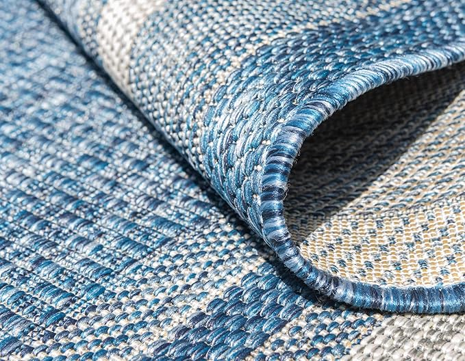 Unique Loom Outdoor Border Collection Area Rug - Soft Border (9' x 12' Rectangle, Blue/ Ivory)