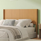 COCO DESIGN Queen Size Headboard Only, 64.3" Wide Wooden Headboard, Mid Century Modern Farmhouse Boho HeadBoard, Fluted Panel, Wingback Design, Wall Mount, Natural