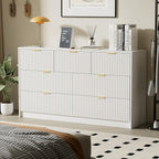 White Dresser for Bedroom, Modern Dresser with 7 Drawers and Smooth Slides, Wide Chest of Drawers with Golden Handles for Bedroom, Living Room, Closet, 15.7" D x 55.1" W x 31.4" H