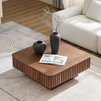 Square Lift-top Coffee Table for Living Room, Fluted Coffee Tables with Hidden Storage, Solid Wood Veneered Modern Tea Center Table for Small Space Apartment (Walnut-35.43''D×14.57''H)