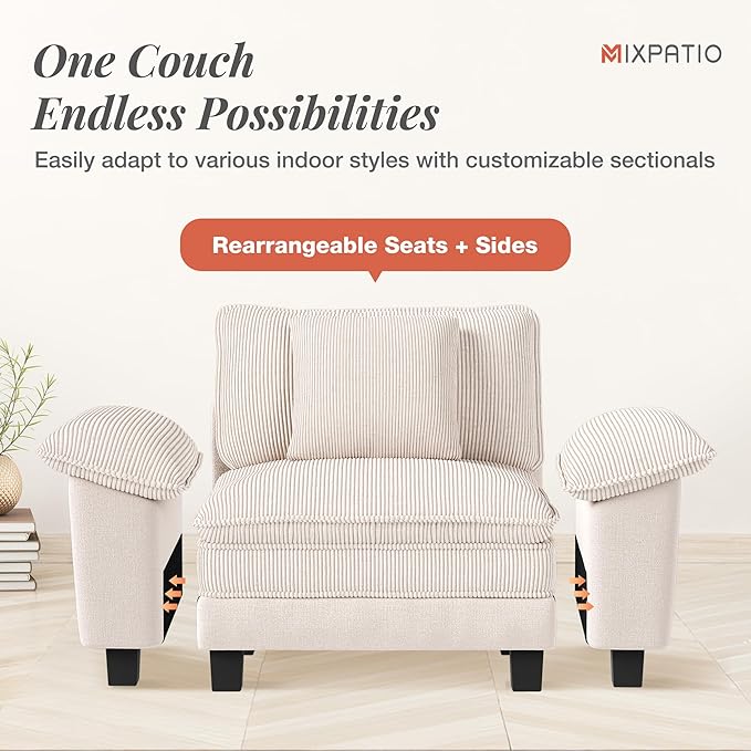 123-Inch U Shaped Sectional Sofa with Cloud Cushions, Deep Seat Modular Couch Set w/ 5 Seats & 2 Ottomans, Plush Chenille & Corduroy Upholstery for Living Room, Apartment - Beige