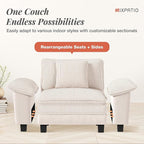 123-Inch U Shaped Sectional Sofa with Cloud Cushions, Deep Seat Modular Couch Set w/ 5 Seats & 2 Ottomans, Plush Chenille & Corduroy Upholstery for Living Room, Apartment - Beige