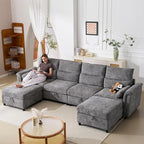 132'' Modular Sectional Sofa, U Shaped Comfy Cloud Couch with Large Storage, Extra Deep Seat, Modern Chenille Sofa with Chaise, 6 Seat Convertible Couches for Living Room, Grey