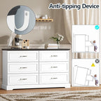 6 Drawer Dresser for Bedroom, 53" Wide Wooden Chest of Drawers, Rustic Farmhouse Dresser with Large Drawers & Metal Handles, Modern Storage Organizer for Closet, Living Room, Hallway, White