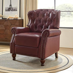 HULALA HOME Genuine Leather Recliner Chair Set of 2 w/Solid Wood Feet, Modern Adjustable Tufted Push Back Arm Chair w/Rivet Decoration, Home Theater Seating Reclining Sofa for Living Room, Burgundy