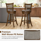COSTWAY 30” Swivel Bar Height Barstool Set of 2, Rubber Wood Bar Stools with Rattan Backrest, Footrest, Upholstered Leathaire Armless Chairs for Kitchen Island, Pub, Brown (4, 30” Seat Height)