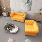 Chesterfield Loveseat Sofa, Modern Velvet Small Sofa Couch 2 Seater with Rolled Arms and Nailhead, Mid Century Modern Loveseat Couch for Small Spaces Living Room Bedroom Apartment, Yellow