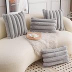 Neelvin Grey Faux Fur Cozy Soft Striped Decorative Throw Pillow Covers 20x20 inch Set of 2,Velvet Pillowcase Cushion Case for Sofa Couch