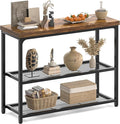32" Small Console Table with Storage, Narrow Entryway Table, Sofa Table for Living Room, Sturdy 3-Tier Console Tables for Living Room, Hallway, Foyer & Bedroom, Rustic Brown