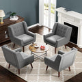 HUIMO Accent Chairs Set of 4, Upholstered Button Tufted Armchair, Linen Fabric Sofa Chairs for Bedroom, Living Room, Mid Century Modern Comfy Reading Chair (4, Light Grey)