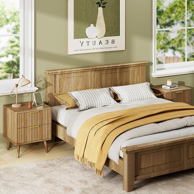 LYNSOM Fluted Dresser and Nightstand Sets 3 Piece, 5-Drawers Dresser and 2-Drawer Nightstands Set of 2, Wood Bedroom Furniture Set for Home, Bedroom, Hallway, Natural Oak