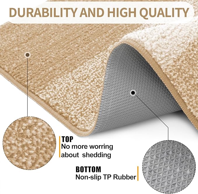 Kitinjoy Indoor Outdoor Door Mat, 48x32 Non-Slip Absorbent Dirt Trapper, Low-Profile Washable Inside Entrance Front Floor Mat, Sturdy Soft Entry Doormats for Entryway, Beige
