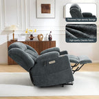 Large Power Lift Recliner Chair, Heavy Duty Steel Mechanism Chenille Fabric High-Density Sponge, USB & Type-C Port Standing Assistance Blue Reclining Chair with Massage and Heat