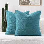 FUTEI Pack of 2 Teal Blue Decorative Throw Pillow Covers 26x26 Inch Soft Cozy Solid Boucle Textured Euro Pillow Shams,Modern Home Decor for Couch Bed Living Room