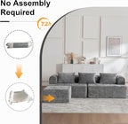 95" Modern Cloud Sectional Sofa Couch, Modular L-Shaped Sofas with Deep Seat and Chaise Ottoman, Chenille Boneless Tufted Couches for Living Room, No Assembly Required, Grey