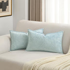 FUTEI Light Blue Chenille Throw Pillow Covers 12x20 Inch Set of 2,Soft Cozy Bound Edge Design Lumbar Pillow Cases,Home Decor for Couch Bed Living Room