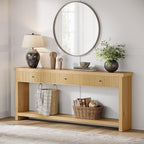 Tribesigns 70.9 inch Console Table with 3 Drawers, Extra Long Entryway Table, Wood Sofa Table Oak Furniture with Open Storage Shelves Wooden Couch Table Foyer Tables for Living Room Hallway Entrance