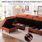 104'' Modular Sectional Sofa with All Seats Storage, Oversized L Shaped Couch for Living Room,3-Seater Comfy Cloud Couches with Movable Ottoman,Big Sectional for Bedroom,Velet,Orange