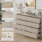 Beige Dresser for Bedroom, Modern Dresser with 8 Drawers and Smooth Slides, Wide Chest of Drawers with Golden Handles for Bedroom, Closet, 15.7" D x 55" W x 37.4" H