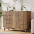 LYNSOM Fluted 8 Drawer Dresser for Bedroom, 55" Wide Modern Chest of Drawers with Curved Profile Design and Metal Handles, Wood Dresser TV Stand & Storage Organizer for Bedroom, Hallway, Walnut