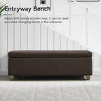 51" Faux Leather Storage Ottoman, Stitch Tufted Rectangle Upholstered End of Bed Storage Bench, Entryway Large Couch Ottoman with Wooden Legs,Brown