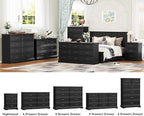 7 Drawer Dresser for Bedroom, 57" Wide Wooden Chest of Drawers, Rustic Farmhouse Dresser with Large Drawers & Metal Handles, Modern Storage Organizer for Closet, Living Room, Hallway, Black