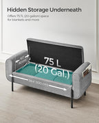 SONGMICS Storage Bench with Armrests, Ottoman for Living Room, Bedroom, Entryway, Steel Legs, Light Gray ULOM072G02