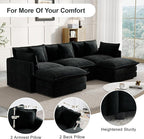 Modular Sectional Sofa, 111.5 Inch U-Shaped Cloud Sofa with Deep Seat Chenille Sofa with Cushions, Three-Self Sectional Sofa for Living Room Apartment,Black